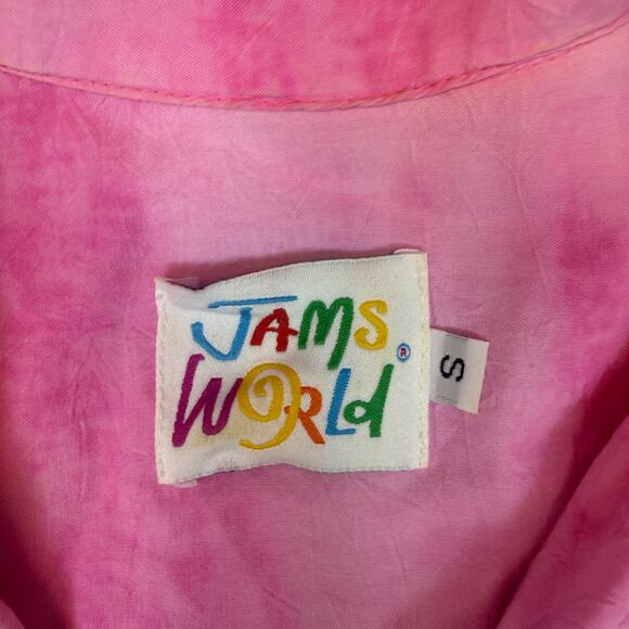 Vintage Jams Word Sweet Pink Hawaiian Button down Floral Patter Shirt Adult Sm - Picture 9 of 9